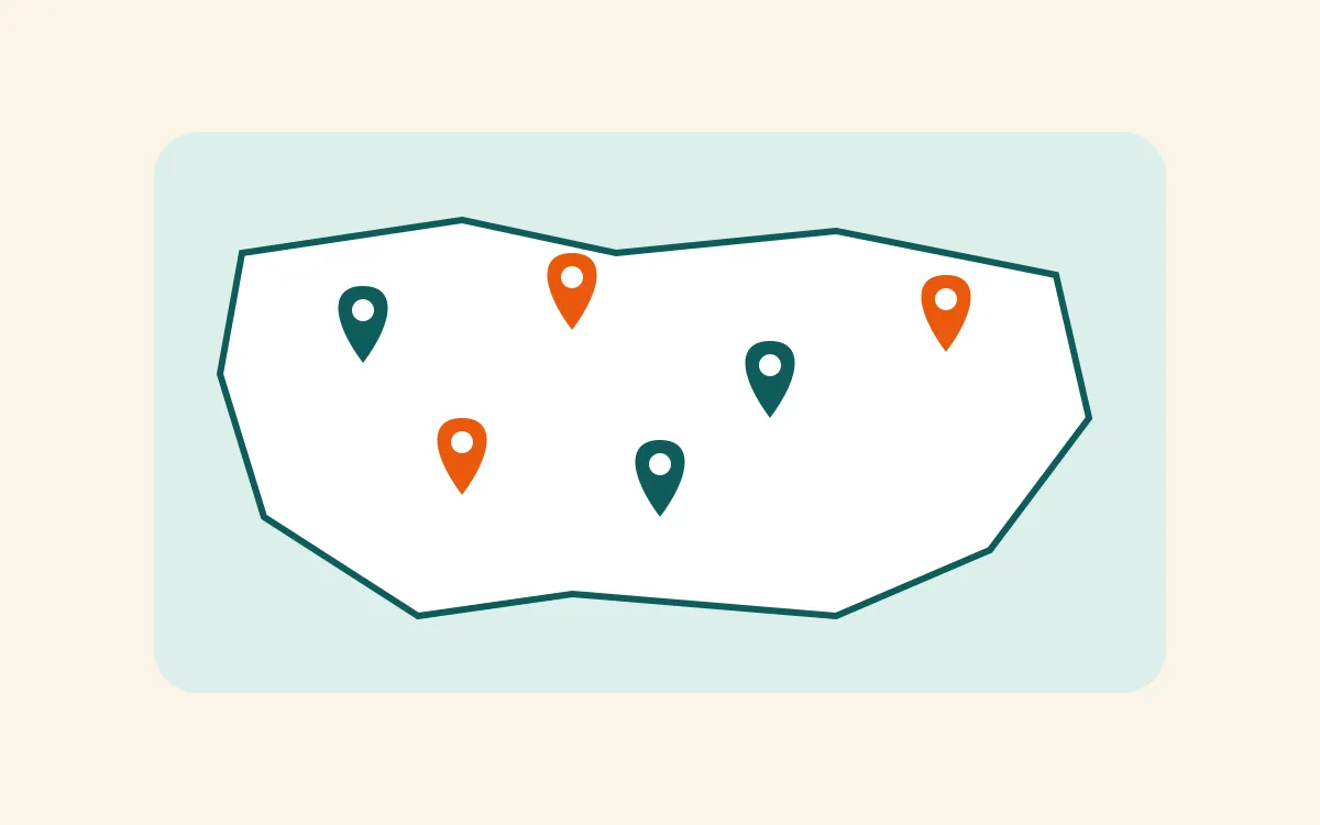 Illustrated map with pins marking car assistance programs in By state